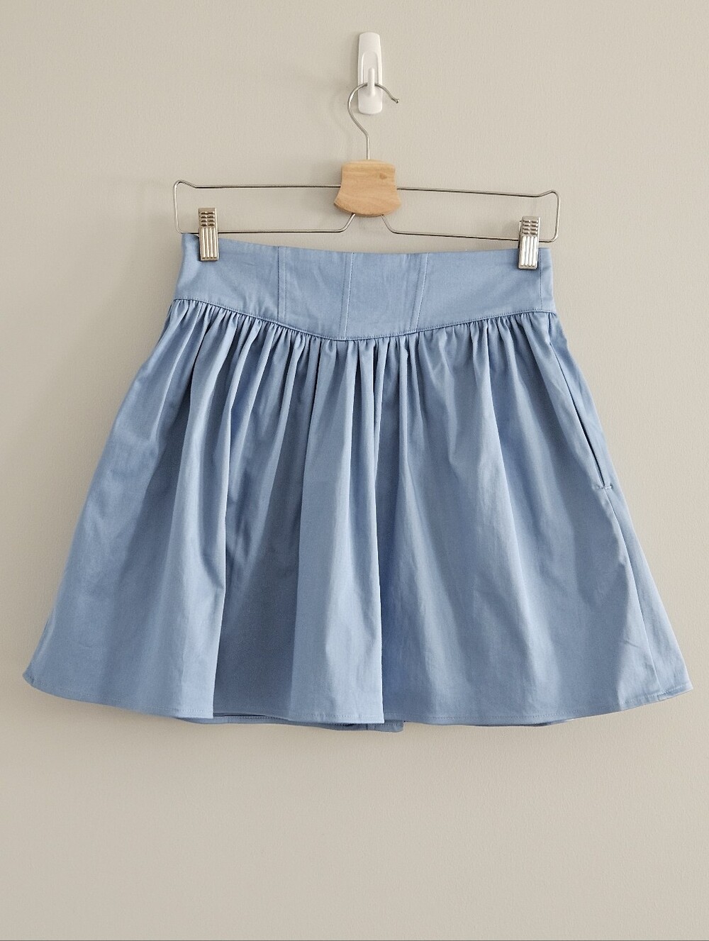 Anthropologie Maeve Basque-Waist Mini Skirt Cotton Buttondown Small Blue - Picture 4 of 11